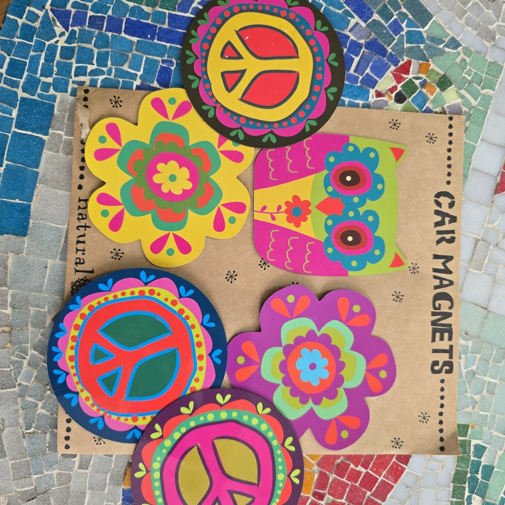 Colorful Peace and Owl Car Magnets